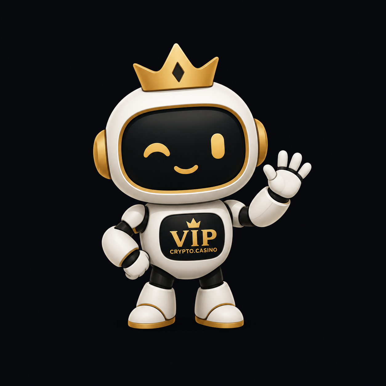 VIP Crypto Casino mascot — golden crowned robot representing the #1 VIP crypto casino guide of 2026